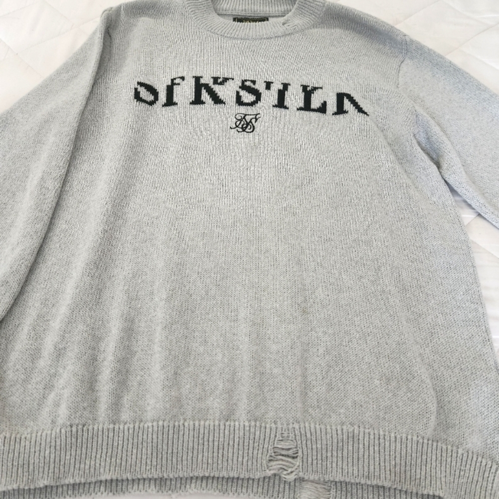 Sik Silk Men's small Long Sleeve Distressed Knitted Jumper Sweater